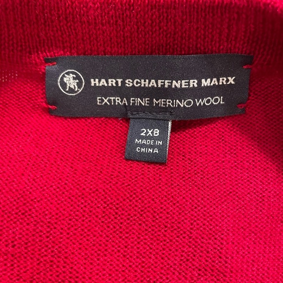 HART SCHAFFNER MARX EXTRA FINE MERINO WOOL V-Neck Sweater in tomato red - 2XB - Picture 3 of 3